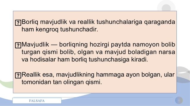 Borliq Falsafasi (Ontologiya)