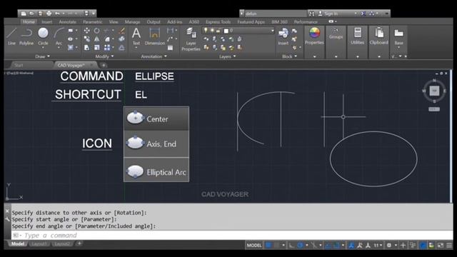 Ellipse with all internal settings | English Voice | Cad Voyager | AutoCAD смотреть онлайн