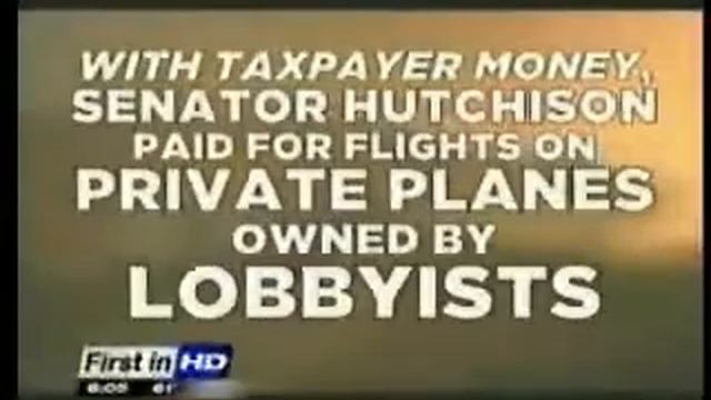 Sen. Hutchison flies on private planes owned by lobbyists. From KENS 5 on 2-5-10. смотреть онлайн