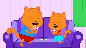 Cats Family in English - Flamingo Hid Behind Dad Cartoon for Kids