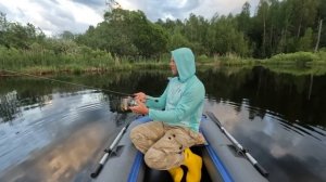 Ловля ОКУНЯ на БОЛОТЕ! Рыбалка на СПИННИНГ с ЛОДКИ! Воблеры и Резина! C лайтом на лодке!