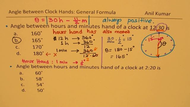 Find the angle between the Hour and Minutes Hand at a given time with General Concept смотреть онлайн