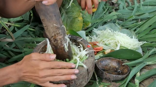 Primitive Technology - Kmeng Prey Cooking Chicken Thing Cook On Arock