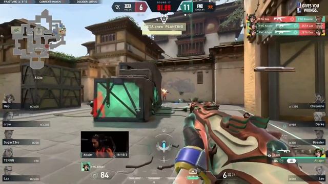 FNC Alfajer crazy 1v3 clutch with the Guardian | VALORANT Champions 2023 смотреть онлайн