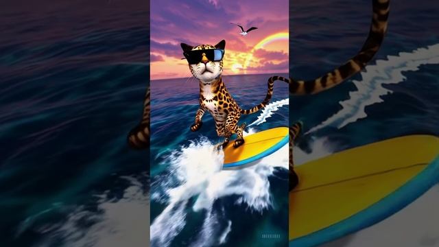 Leopard Cat Surfing at Sunset Tropical Adventure смотреть онлайн