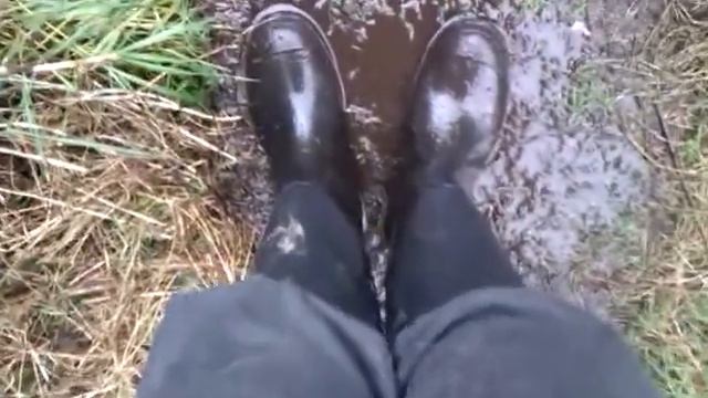 Black Dunlop Pricemaster Wellies in muddy puddle. смотреть онлайн