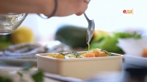 Креветки в сливочном соусе, салат с апельсином и жареный цукини | Ланч-бокс /41