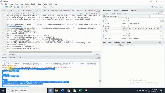 GARCH(1,1) model and plot volatality and standard residuals and squared standard residuals using R смотреть онлайн