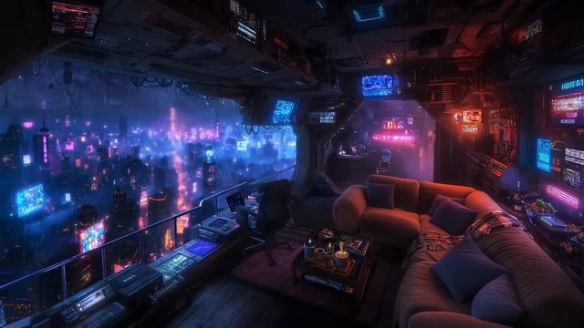 Музыка для атмосферы - ночной город, дождь, неон, киберпанк смотреть онлайн
