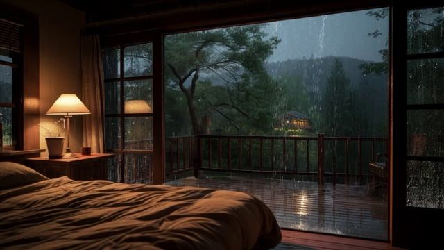 Уютная спальня в дождливом лесу смотреть онлайн