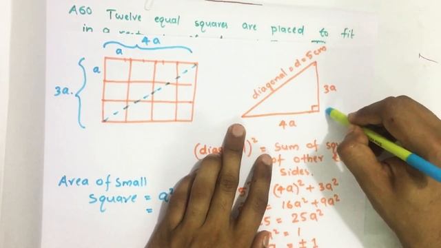 2018_Qn A60, Twelve equal squares are placed to fit in a rectangle of diagonal 5 cm. There are thre смотреть онлайн