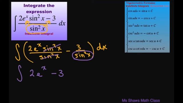 Integrate the expression (2e^x sin^2 x -3)/(sin^2 x) dx смотреть онлайн