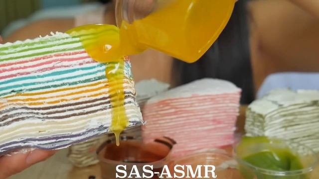 ASMR CREPE CAKE (Rainbow, Strawberry, Green Tea, Choco) No Talking Sticky Eating Sounds | SAS-ASMR смотреть онлайн