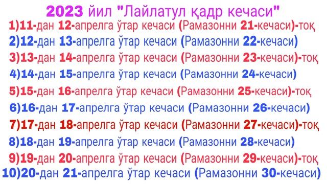 LAYLATUL QADR KECHASI QACHON 2023 ЛАЙЛАТУЛЬ ҚАДР КЕЧАСИ ҚАЧОН