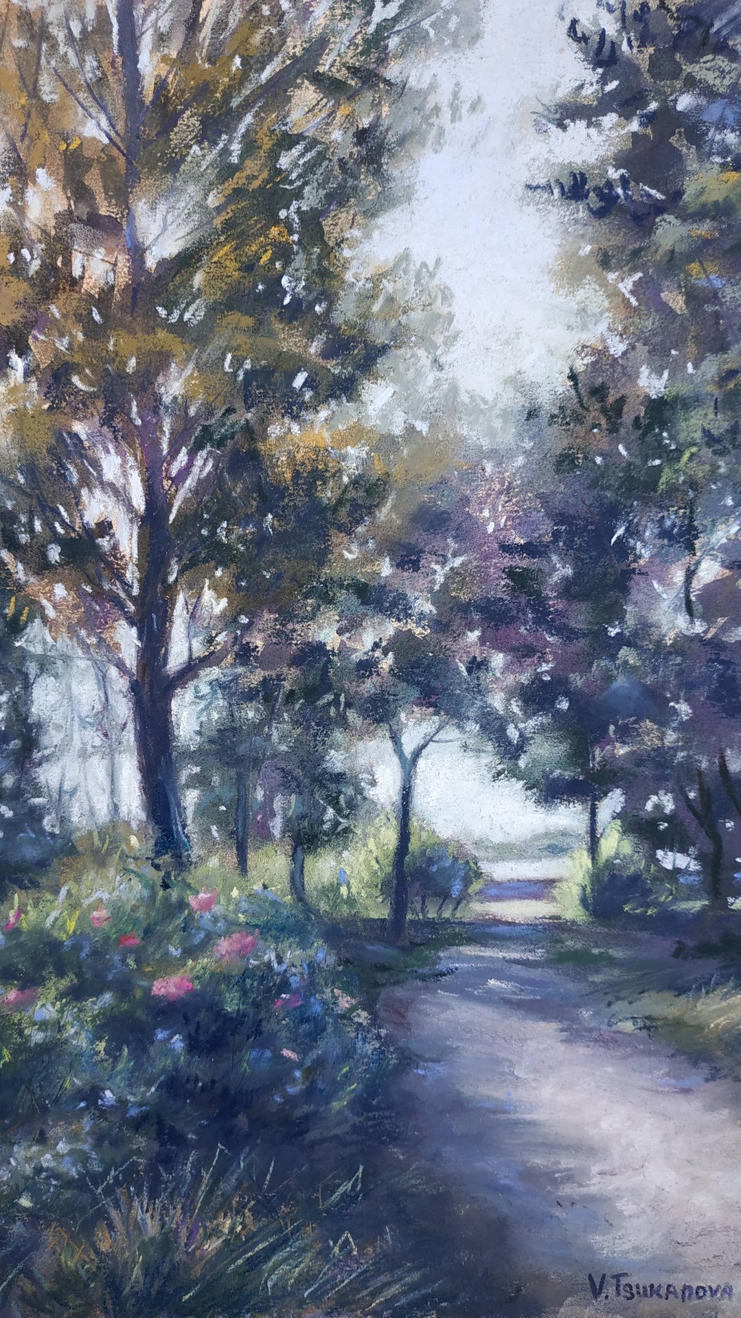 Обзор картины Дорога к Волге пастель 20х30см. автор Цуканова Виктория. смотреть онлайн