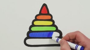 Радужная игрушечная пирамидка! Рисование, раскрашивание, раскраска для детей и малышек! Давайте рисо