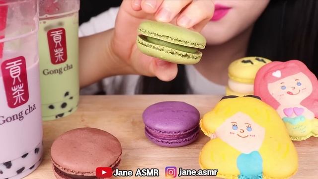 ASMR TARO BUBBLE TEA, GREEN TEA *BOBA MILK TEA, MACARON PARTY 타로 버블티, 녹차 버블티, 마카롱 먹방 JANE ASMR 제인