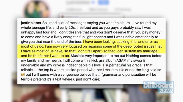 Justin Bieber Reveals He’s Taking a Break From Music to Focus on Health & Family | Billboard News смотреть онлайн