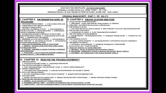 DIONYSIOS: THE DIVINE NAMES; PP. 160-173; POWER OF DIKAIOSUNE; LESSON #011 смотреть онлайн