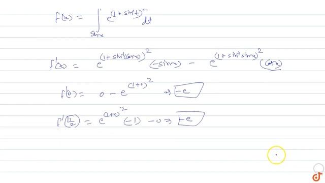 Let ` F(x) =int_(sinx)^(cos x) e^((1+arcsin t)^2) dt` on `[0,pi/2]` then(A) `F''(c) =0 ` for a... смотреть онлайн
