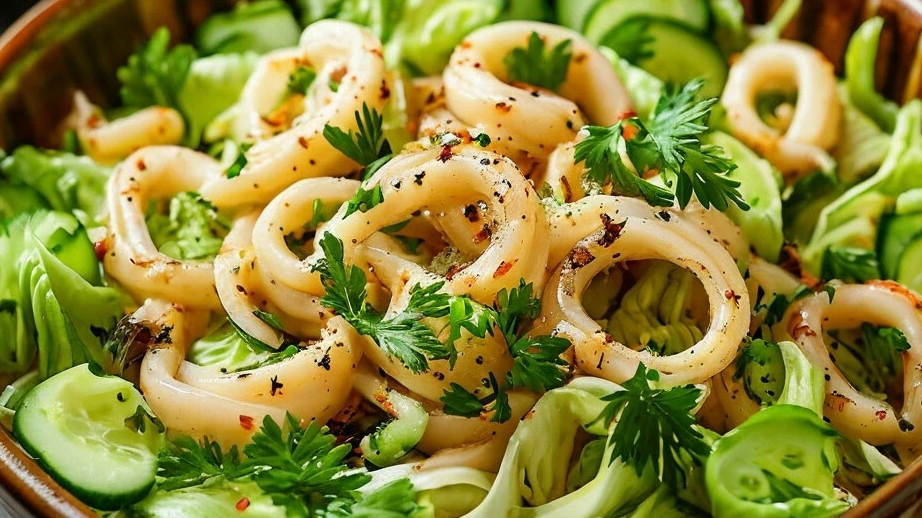 Вкусный салат с кальмарами 🥗 смотреть онлайн