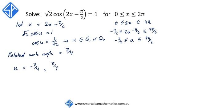 Solving Trigonometric Equation with Compound Angle cos(2x - pi/2) = 1/sqrt(2) смотреть онлайн