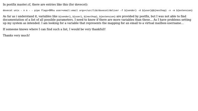 Where can I find a list of all parameters/variables used in Postfix master.cf? смотреть онлайн