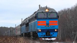 2ТЭ116У-0006 с тяговой лабораторией и грузовым поездом