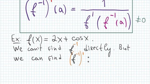 Derivative of Inverse funct: y=2x+cosx example смотреть онлайн