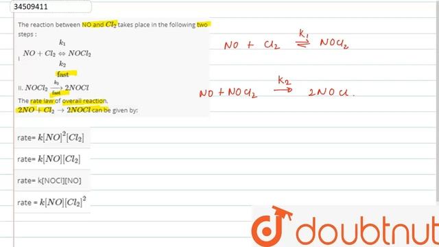 The reaction between NO and `Cl_(2)` takes place in the following two смотреть онлайн