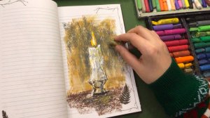 🎄Зимние зарисовки масляной пастелью в обычном блокноте🍊