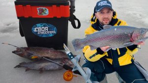 ПОЙМАЛ БОНУС ЛОВЛЯ ФОРЕЛИ ЗИМОЙ СО ЛЬДА ТРИАЛ РУССКАЯ РЫБАЛКА