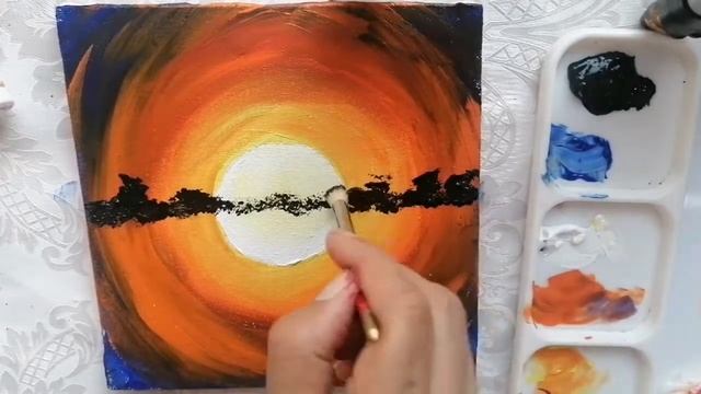 Easy sunset Acrylic painting demo/Beach evening scene step by step/ fantasy scenery смотреть онлайн