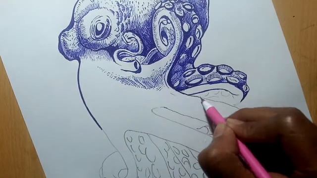 Drawing Octopus | step by step | Pen Sketch | Turorial смотреть онлайн