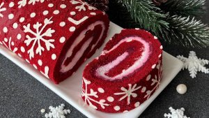 Рулет КРАСНЫЙ БАРХАТ с малиной❤️ Нежнейший вкус, яркий и эффектный разрез!🎄⭐️