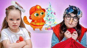 Настя и котик Bubbu в игре на Новый Год | Баба Яга украла елку