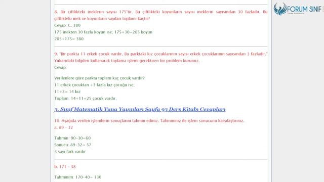 3. Sınıf Matematik Ders Kitabı 91-92-93-94. Sayfa Cevapları Tuna Yayınları смотреть онлайн