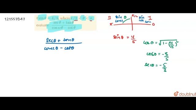 If `sin theta = 4//5, where pi//2 lt theta lt pi,` evaluate : `(sec theta + tan theta)/(cosec смотреть онлайн