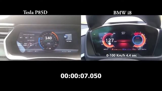 Tesla model S P85d vs BMW i8 acceleration смотреть онлайн