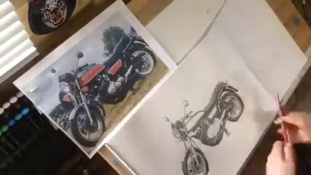 Timelapse drawing of a Honda CB750 motorcycle смотреть онлайн