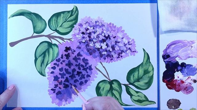 Рисуем сирень  Ветка сирени гуашью. We Draw Lilac Lilac Branch With Gouache.