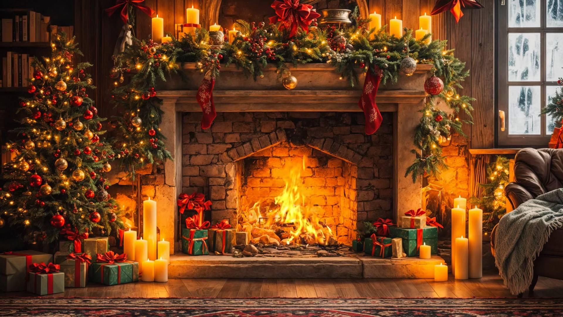 Уютный новогодний вечер у Камина в 2025 году | Новогодняя Атмосфера смотреть онлайн