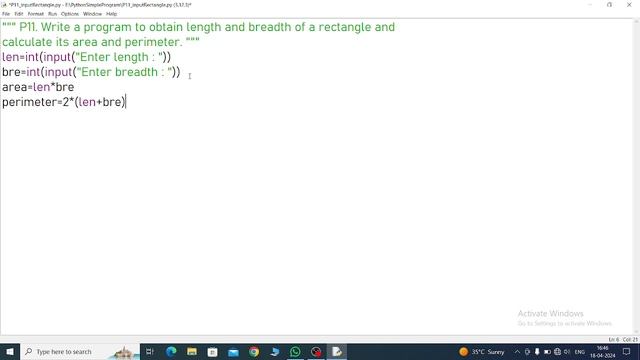 P11.Write a program to obtain length and breadth of a rectangle and calculate its area and perimete смотреть онлайн