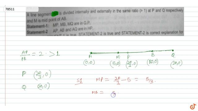 A line segment AB is divided internally and externally in the same ratio `( gt 1)` at `P and Q`... смотреть онлайн