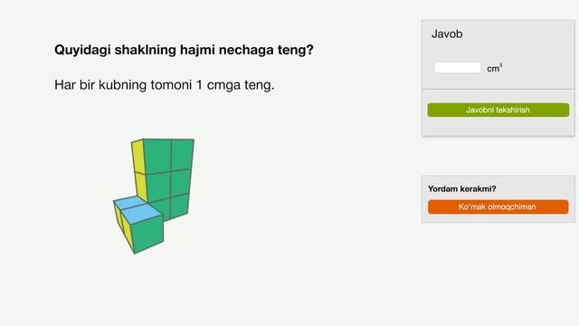 Hajmni Birlik Kublar Yordamida Hisoblash | Hajm Va Sirt Yuzasi | Boshlangʻich Algebra
