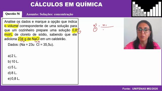 Exercício 56 UNIFENAS MG/2020: Analise os dados e marque a opção que indica o volume correspondent смотреть онлайн