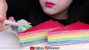 ASMR CREPE CAKE *RAINBOW (EATING SOUNDS) 크레이프 케이크 리얼사운드 먹방 NO TALKING MUKBANG