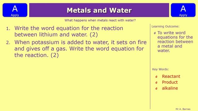 Writing Word Equations: Reactions of Metals with Water смотреть онлайн