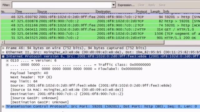 Sample IPv6 Headers in Wireshark смотреть онлайн
