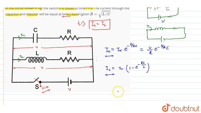 In the circuit shown if Fig. the switch S is closed at time t = 0. The current through the capac... смотреть онлайн